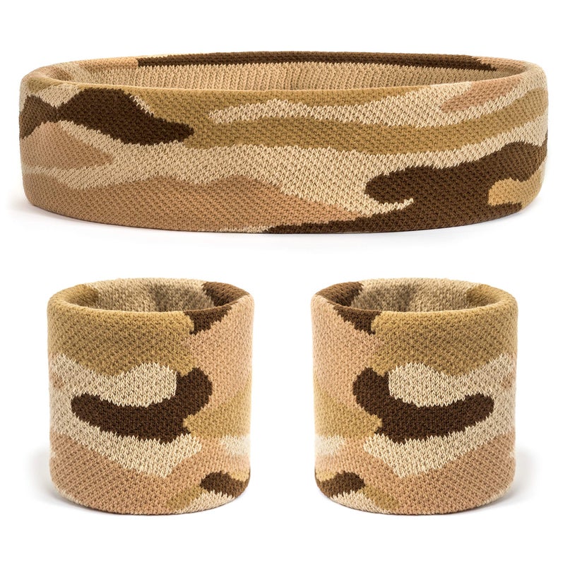Suddora Camo Headband/Wrist Band Set - Camouflage Sweatbands for Basketball, Tennis, Working Out, Gym (Green) - Image 1